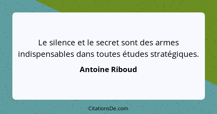 Le silence et le secret sont des armes indispensables dans toutes études stratégiques.... - Antoine Riboud