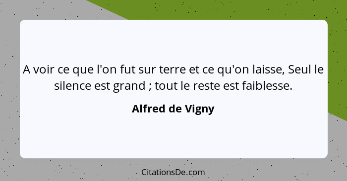 A voir ce que l'on fut sur terre et ce qu'on laisse, Seul le silence est grand ; tout le reste est faiblesse.... - Alfred de Vigny