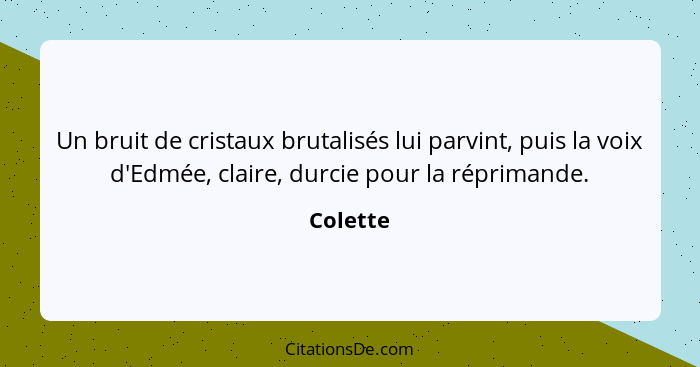 Un bruit de cristaux brutalisés lui parvint, puis la voix d'Edmée, claire, durcie pour la réprimande.... - Colette