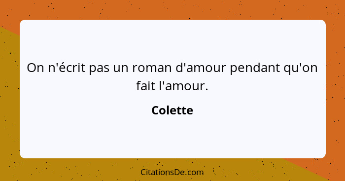 On n'écrit pas un roman d'amour pendant qu'on fait l'amour.... - Colette