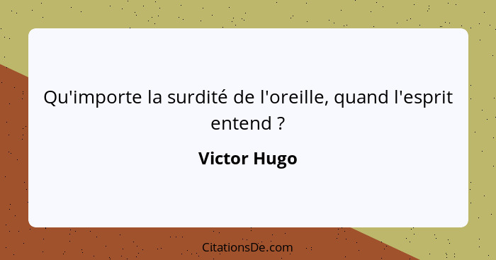 Qu'importe la surdité de l'oreille, quand l'esprit entend ?... - Victor Hugo