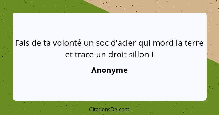 Fais de ta volonté un soc d'acier qui mord la terre et trace un droit sillon !... - Anonyme