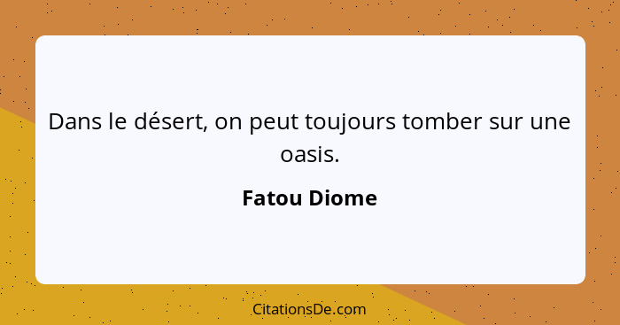 Dans le désert, on peut toujours tomber sur une oasis.... - Fatou Diome