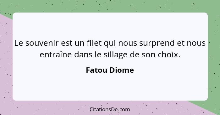 Le souvenir est un filet qui nous surprend et nous entraîne dans le sillage de son choix.... - Fatou Diome