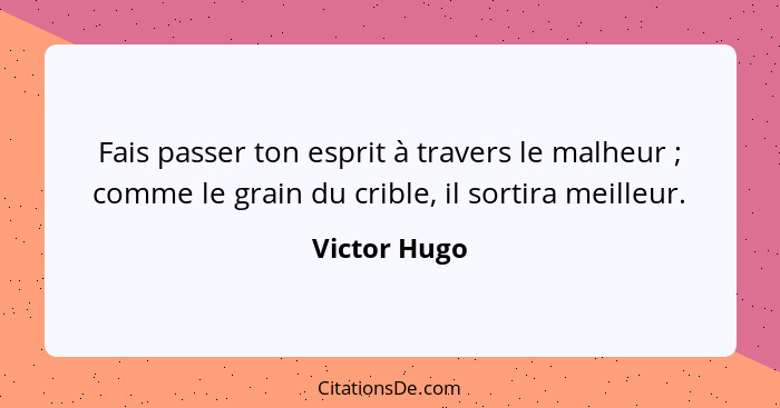 Fais passer ton esprit à travers le malheur ; comme le grain du crible, il sortira meilleur.... - Victor Hugo