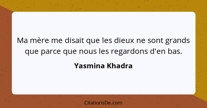 Ma mère me disait que les dieux ne sont grands que parce que nous les regardons d'en bas.... - Yasmina Khadra