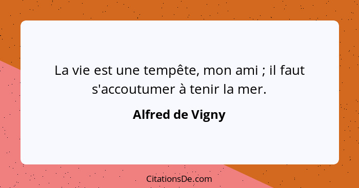 La vie est une tempête, mon ami ; il faut s'accoutumer à tenir la mer.... - Alfred de Vigny