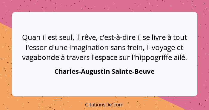 Quan il est seul, il rêve, c'est-à-dire il se livre à tout l'essor d'une imagination sans frein, il voyage et vagabond... - Charles-Augustin Sainte-Beuve