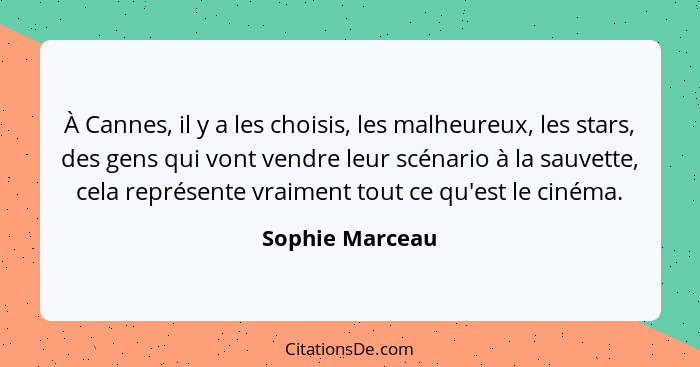 À Cannes, il y a les choisis, les malheureux, les stars, des gens qui vont vendre leur scénario à la sauvette, cela représente vraime... - Sophie Marceau