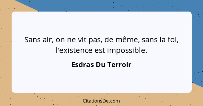 Sans air, on ne vit pas, de même, sans la foi, l'existence est impossible.... - Esdras Du Terroir