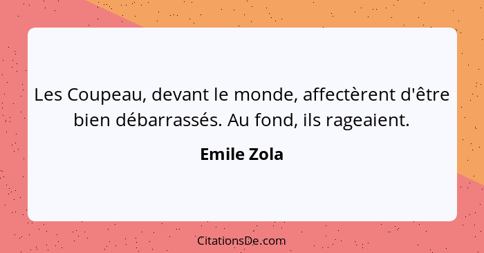 Les Coupeau, devant le monde, affectèrent d'être bien débarrassés. Au fond, ils rageaient.... - Emile Zola