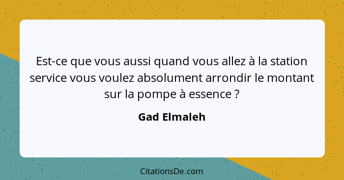 Est-ce que vous aussi quand vous allez à la station service vous voulez absolument arrondir le montant sur la pompe à essence ?... - Gad Elmaleh