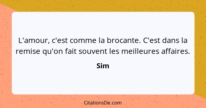 L'amour, c'est comme la brocante. C'est dans la remise qu'on fait souvent les meilleures affaires.... - Sim