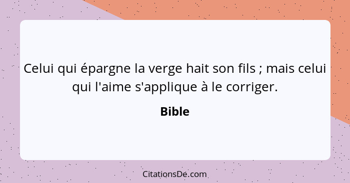 Celui qui épargne la verge hait son fils ; mais celui qui l'aime s'applique à le corriger.... - Bible