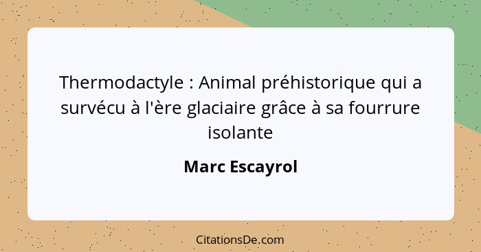 Thermodactyle : Animal préhistorique qui a survécu à l'ère glaciaire grâce à sa fourrure isolante... - Marc Escayrol