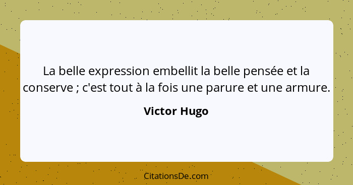 La belle expression embellit la belle pensée et la conserve ; c'est tout à la fois une parure et une armure.... - Victor Hugo