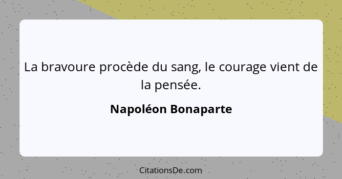 La bravoure procède du sang, le courage vient de la pensée.... - Napoléon Bonaparte