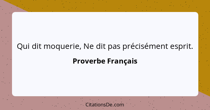 Qui dit moquerie, Ne dit pas précisément esprit.... - Proverbe Français