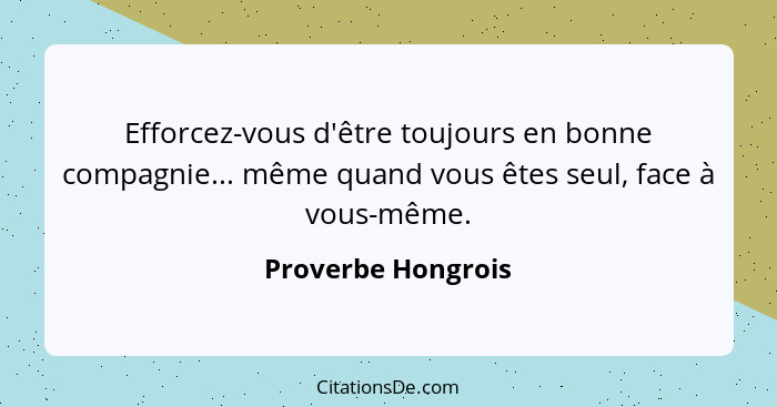 Efforcez-vous d'être toujours en bonne compagnie... même quand vous êtes seul, face à vous-même.... - Proverbe Hongrois