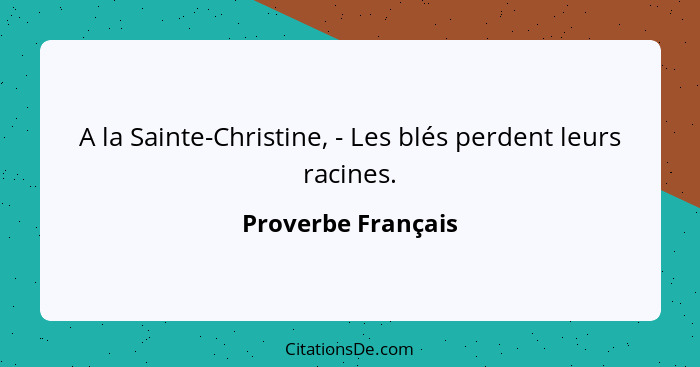 A la Sainte-Christine, - Les blés perdent leurs racines.... - Proverbe Français