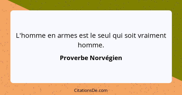 L'homme en armes est le seul qui soit vraiment homme.... - Proverbe Norvégien