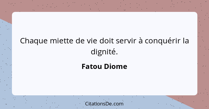 Chaque miette de vie doit servir à conquérir la dignité.... - Fatou Diome