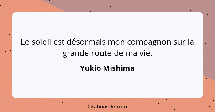 Le soleil est désormais mon compagnon sur la grande route de ma vie.... - Yukio Mishima