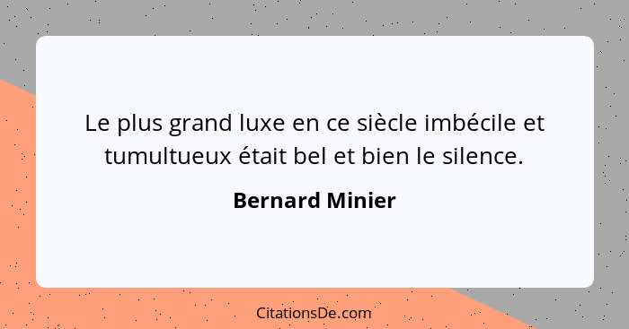 Le plus grand luxe en ce siècle imbécile et tumultueux était bel et bien le silence.... - Bernard Minier