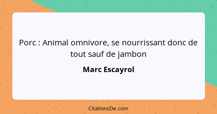 Porc : Animal omnivore, se nourrissant donc de tout sauf de jambon... - Marc Escayrol