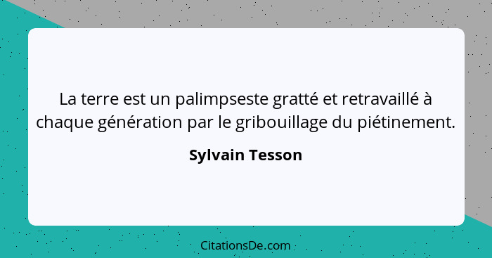 La terre est un palimpseste gratté et retravaillé à chaque génération par le gribouillage du piétinement.... - Sylvain Tesson