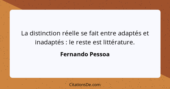 La distinction réelle se fait entre adaptés et inadaptés : le reste est littérature.... - Fernando Pessoa