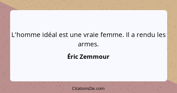 L'homme idéal est une vraie femme. Il a rendu les armes.... - Éric Zemmour