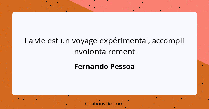 La vie est un voyage expérimental, accompli involontairement.... - Fernando Pessoa
