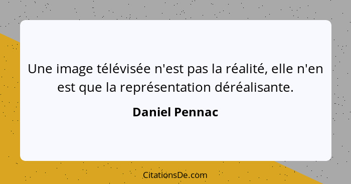 Une image télévisée n'est pas la réalité, elle n'en est que la représentation déréalisante.... - Daniel Pennac