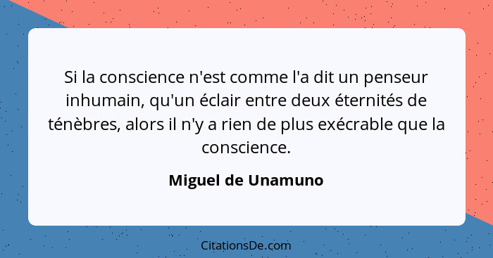 Si la conscience n'est comme l'a dit un penseur inhumain, qu'un éclair entre deux éternités de ténèbres, alors il n'y a rien de pl... - Miguel de Unamuno