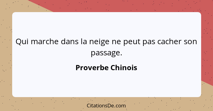 Qui marche dans la neige ne peut pas cacher son passage.... - Proverbe Chinois