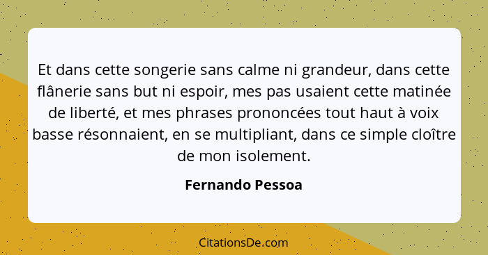 Et dans cette songerie sans calme ni grandeur, dans cette flânerie sans but ni espoir, mes pas usaient cette matinée de liberté, et... - Fernando Pessoa