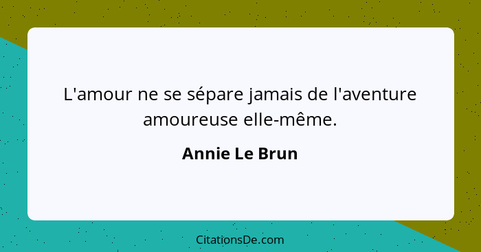 L'amour ne se sépare jamais de l'aventure amoureuse elle-même.... - Annie Le Brun