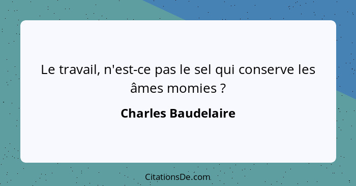 Le travail, n'est-ce pas le sel qui conserve les âmes momies ?... - Charles Baudelaire