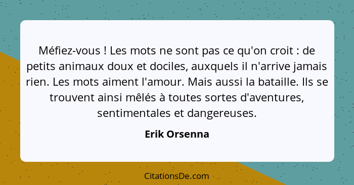 Méfiez-vous ! Les mots ne sont pas ce qu'on croit : de petits animaux doux et dociles, auxquels il n'arrive jamais rien. Les... - Erik Orsenna