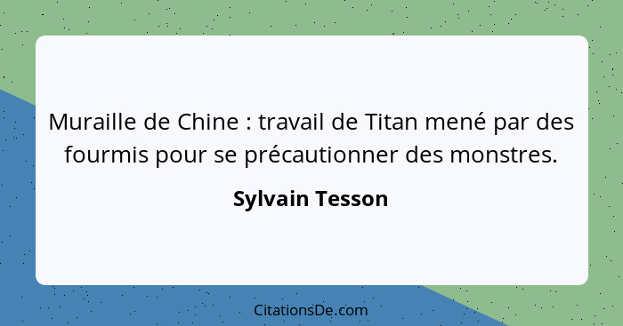 Muraille de Chine : travail de Titan mené par des fourmis pour se précautionner des monstres.... - Sylvain Tesson