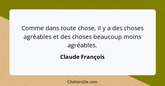 Comme dans toute chose, il y a des choses agréables et des choses beaucoup moins agréables.... - Claude François