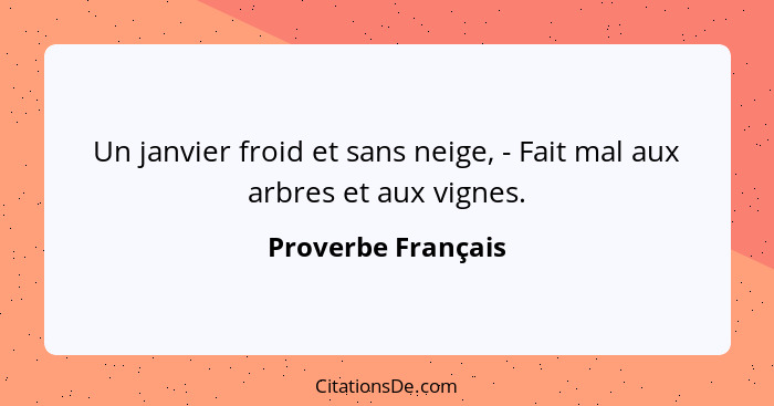 Un janvier froid et sans neige, - Fait mal aux arbres et aux vignes.... - Proverbe Français