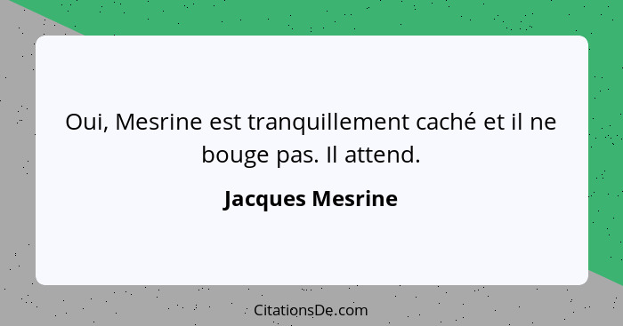 Oui, Mesrine est tranquillement caché et il ne bouge pas. Il attend.... - Jacques Mesrine