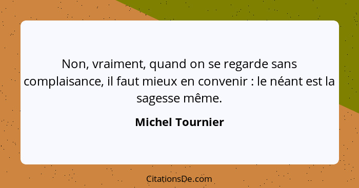 Non, vraiment, quand on se regarde sans complaisance, il faut mieux en convenir : le néant est la sagesse même.... - Michel Tournier