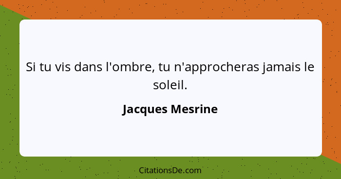 Si tu vis dans l'ombre, tu n'approcheras jamais le soleil.... - Jacques Mesrine