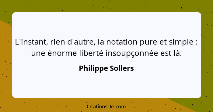 L'instant, rien d'autre, la notation pure et simple : une énorme liberté insoupçonnée est là.... - Philippe Sollers