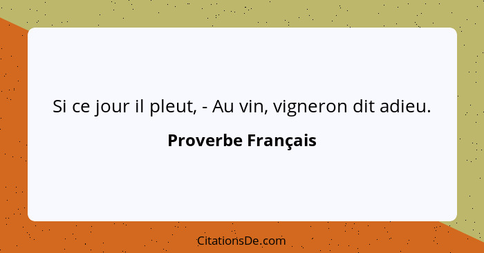 Si ce jour il pleut, - Au vin, vigneron dit adieu.... - Proverbe Français