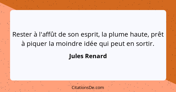 Rester à l'affût de son esprit, la plume haute, prêt à piquer la moindre idée qui peut en sortir.... - Jules Renard