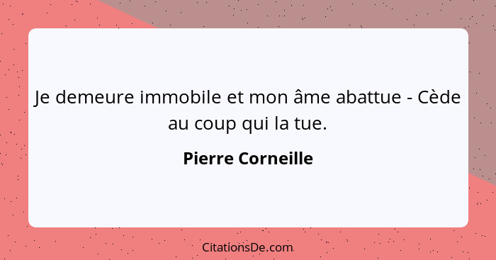 Je demeure immobile et mon âme abattue - Cède au coup qui la tue.... - Pierre Corneille